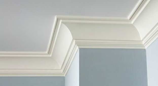 blue wall with white cove molding