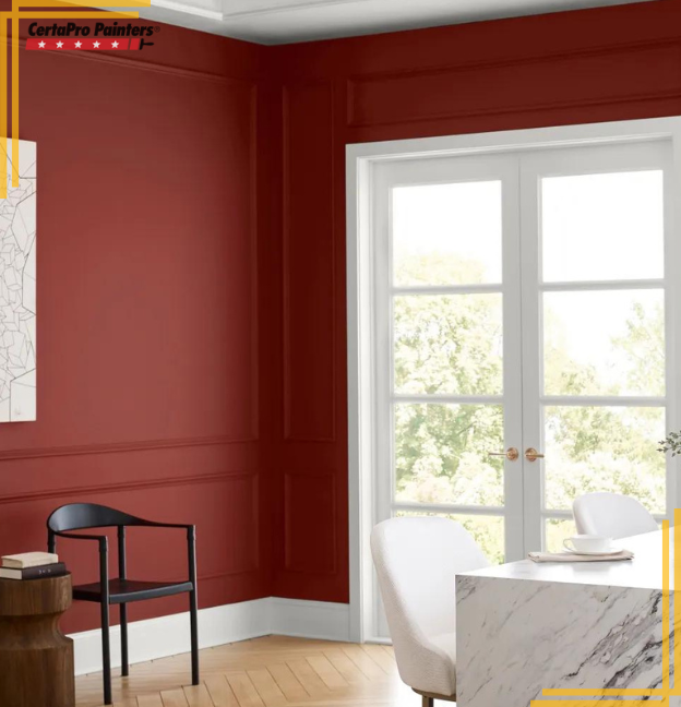 red painted home office