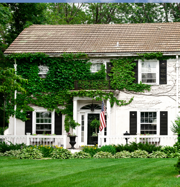 white colonial with black highlights