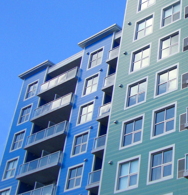 blue apartment buidings