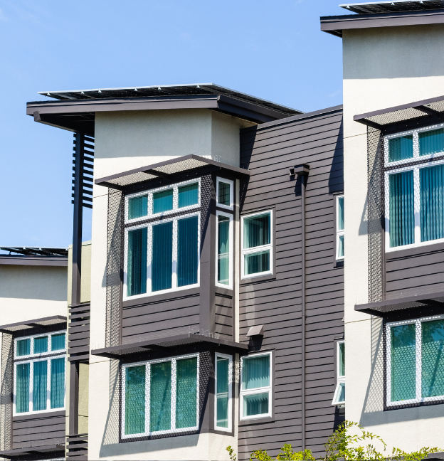 grey and white condo exterior