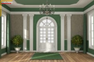 home foyer with green and white accents