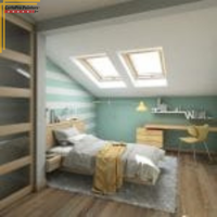 bedroom with striped wall