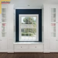 window bench with white built ins surrounding