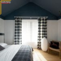 bedroom with dark painted ceiling