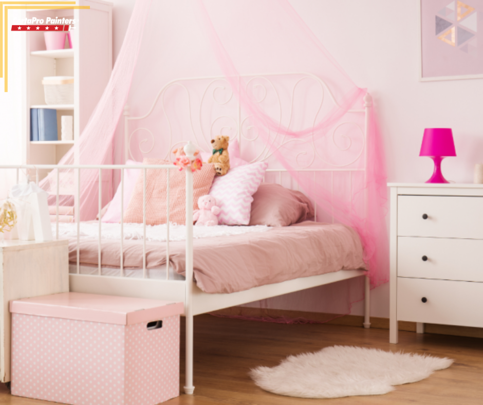 pink color drenched bedroom