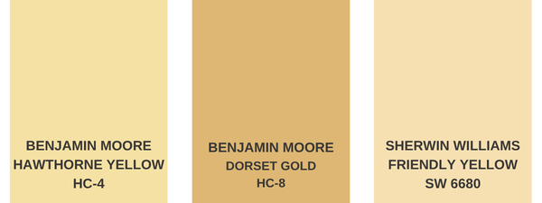 Three sunroom paint colors in the yellow color palette