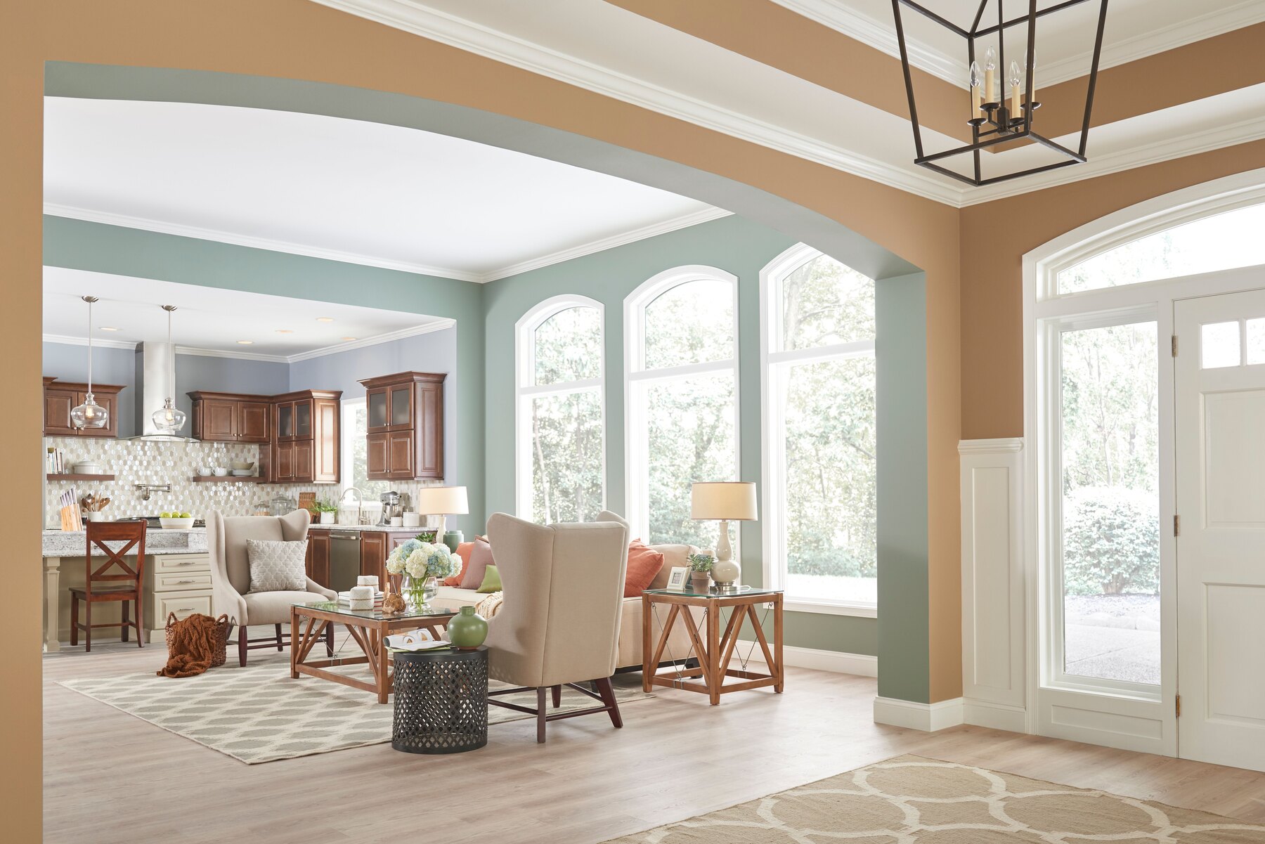Finished open-concept interior with freshly painted walls and trim