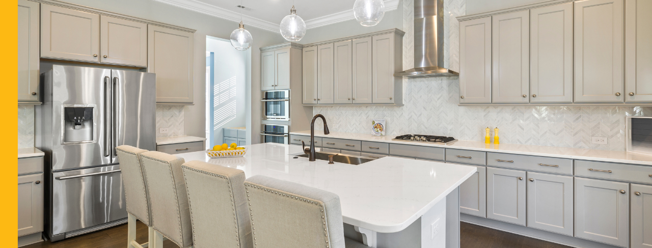 white and tan kitchen cabinets painting job