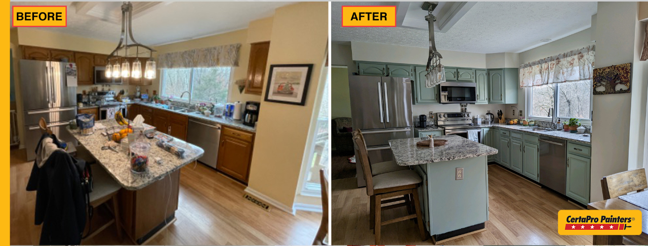 before and after photos of a kitchen painted by certapro painters
