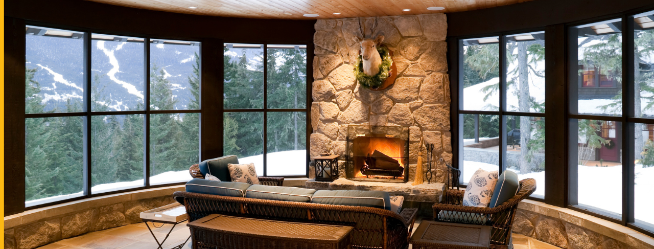 Sunroom with grey painted wall interiors