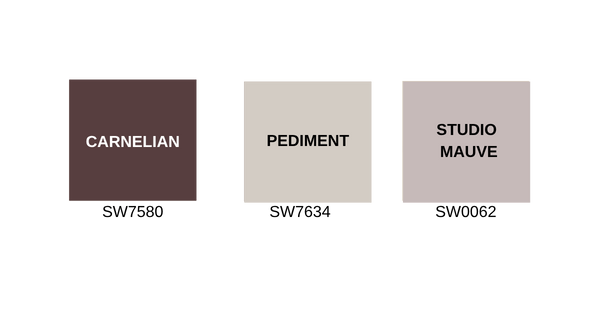 sherwin williams paint colors carnelian, pediment, and studio mauve