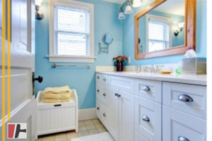 blue painted home bathroom