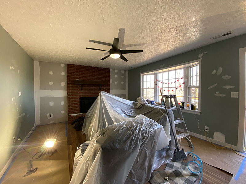 family room interior painting prep