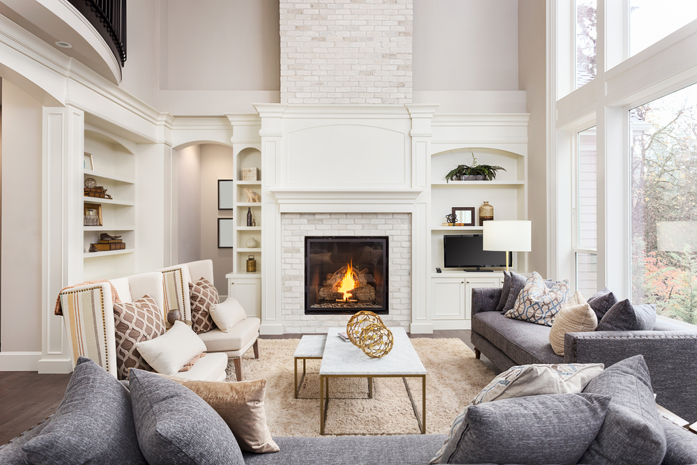 White Living Room With A Fireplace