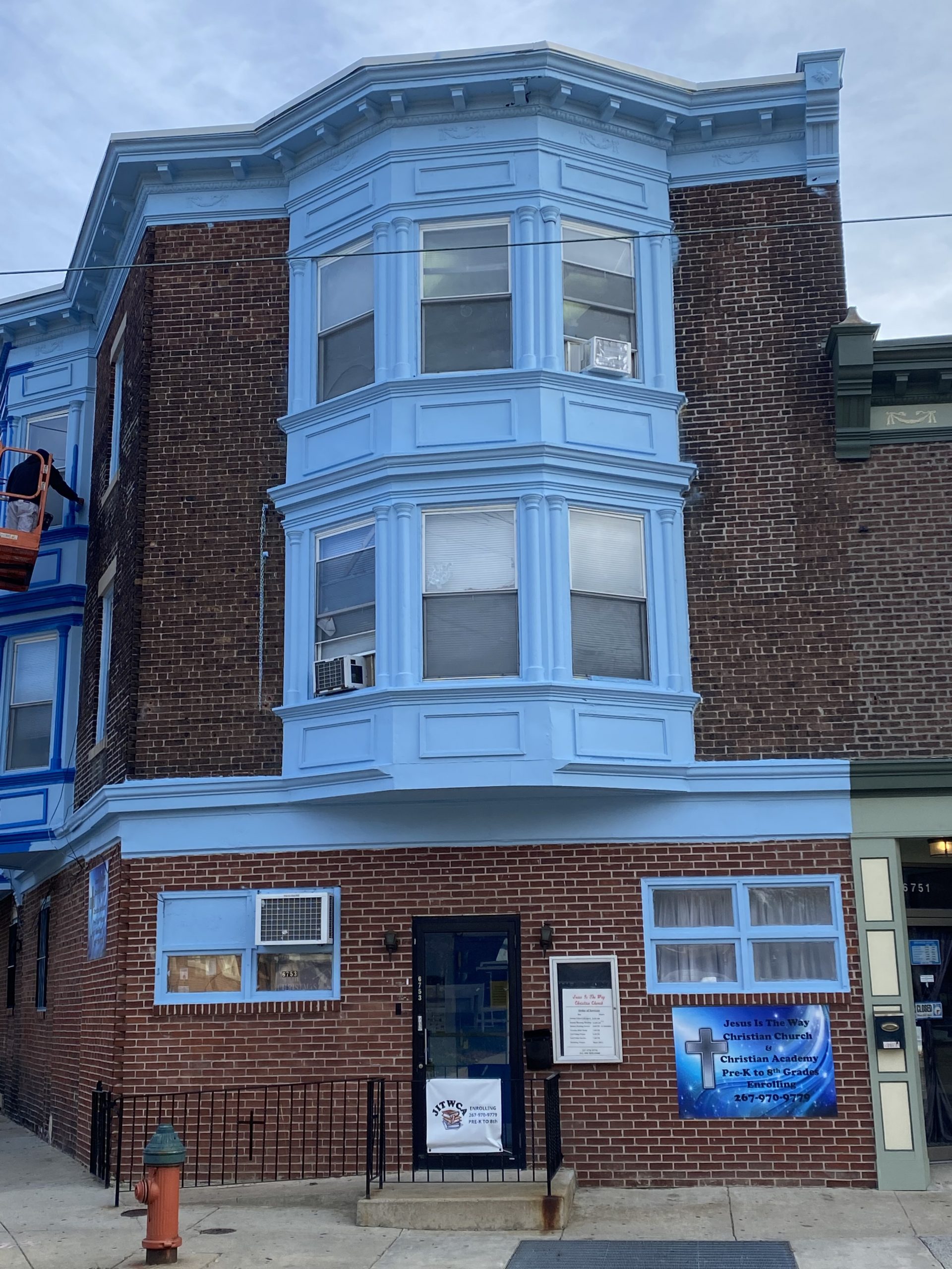 Blue Church & School Building – Religious Facility Commercial Painting Before & After Before