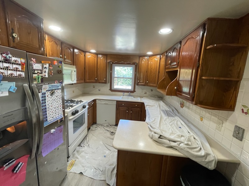 old kitchen cabinets before painting blue