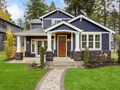 blue home with white trim
