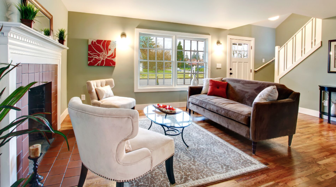 green living room after painting