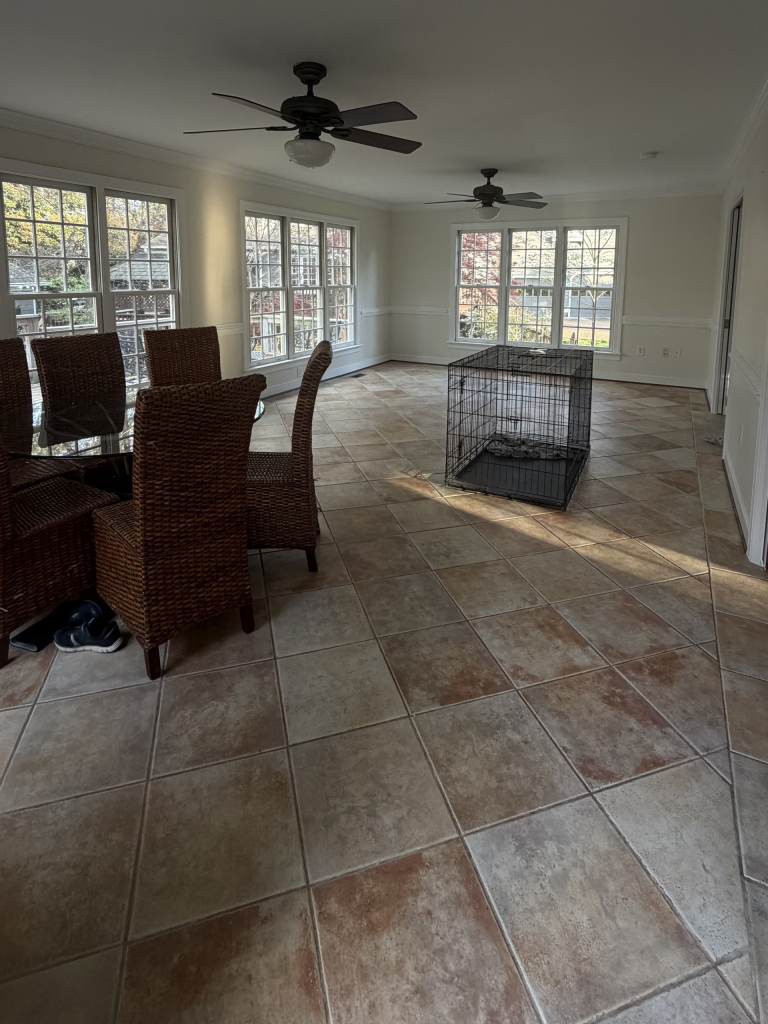 home interior room painted off-white walls with pure white trim