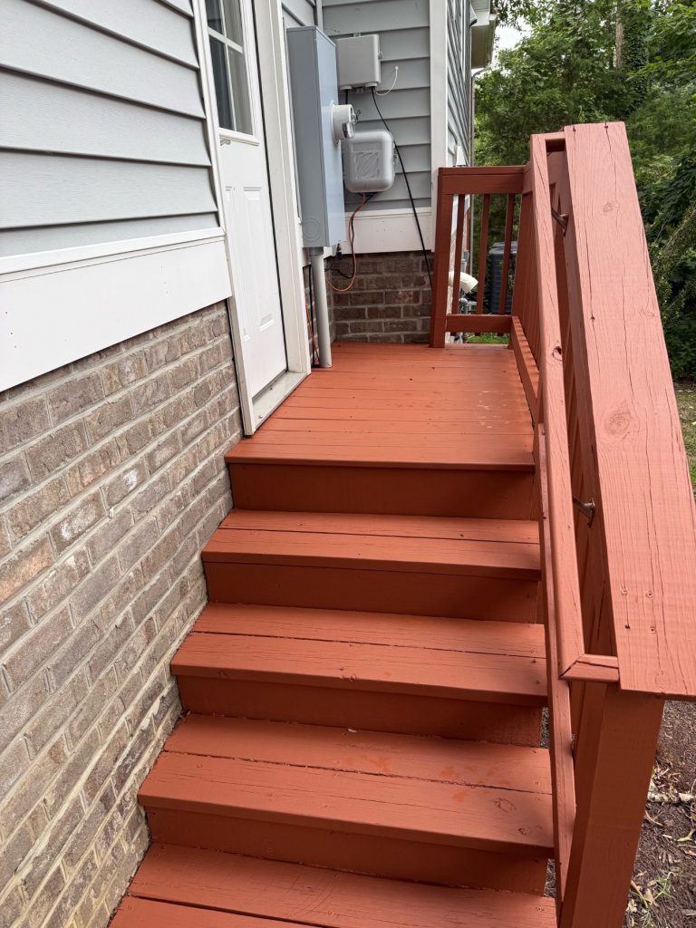wooden outdoor staircase after re-stain