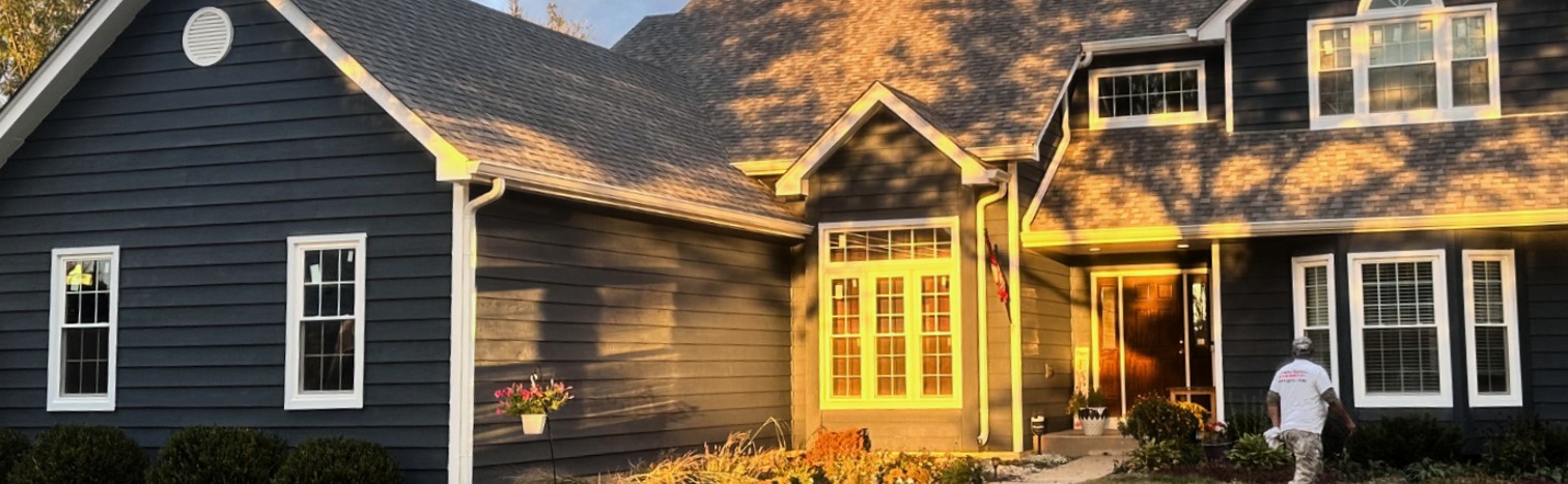 navy painted house exterior