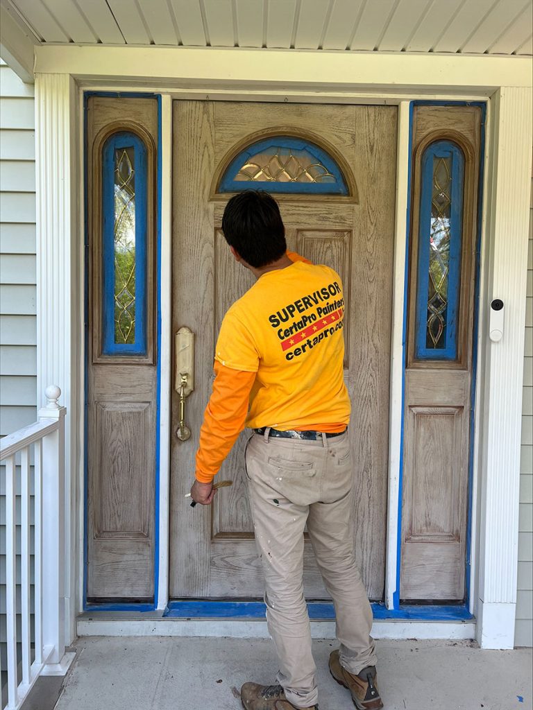 front door staining before