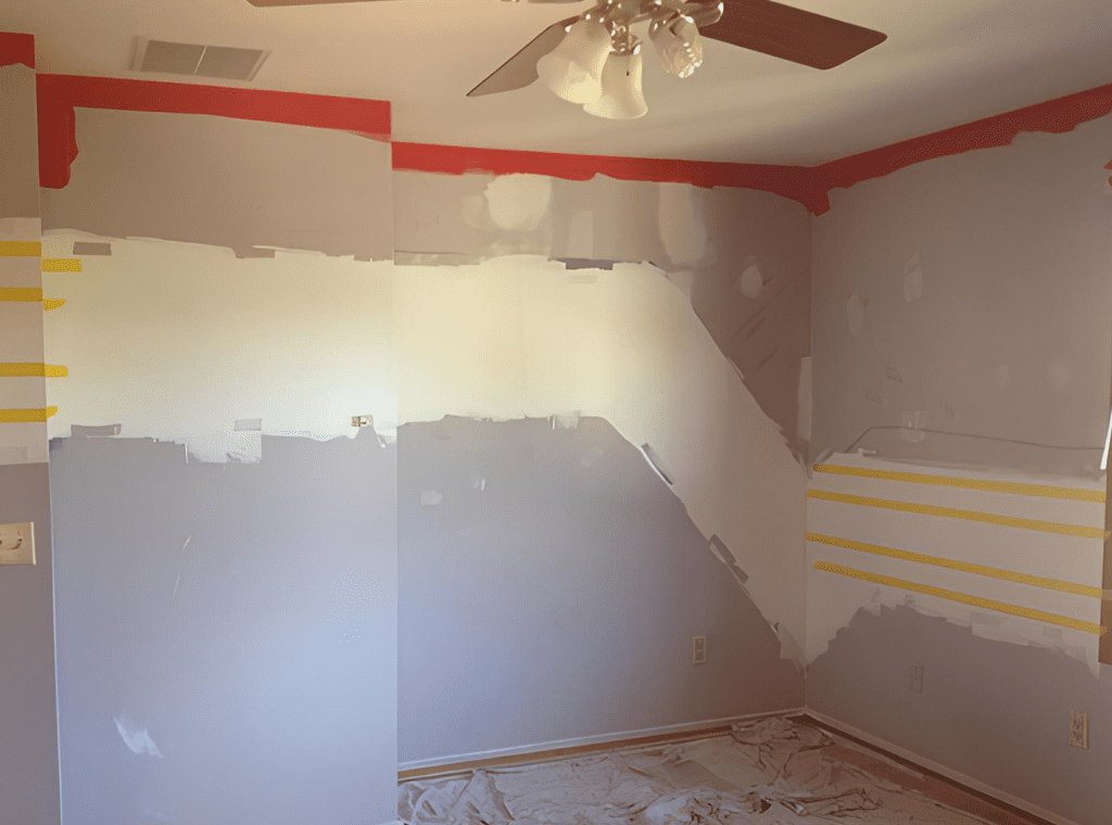 Striped Bedroom Walls in Darien, IL Before