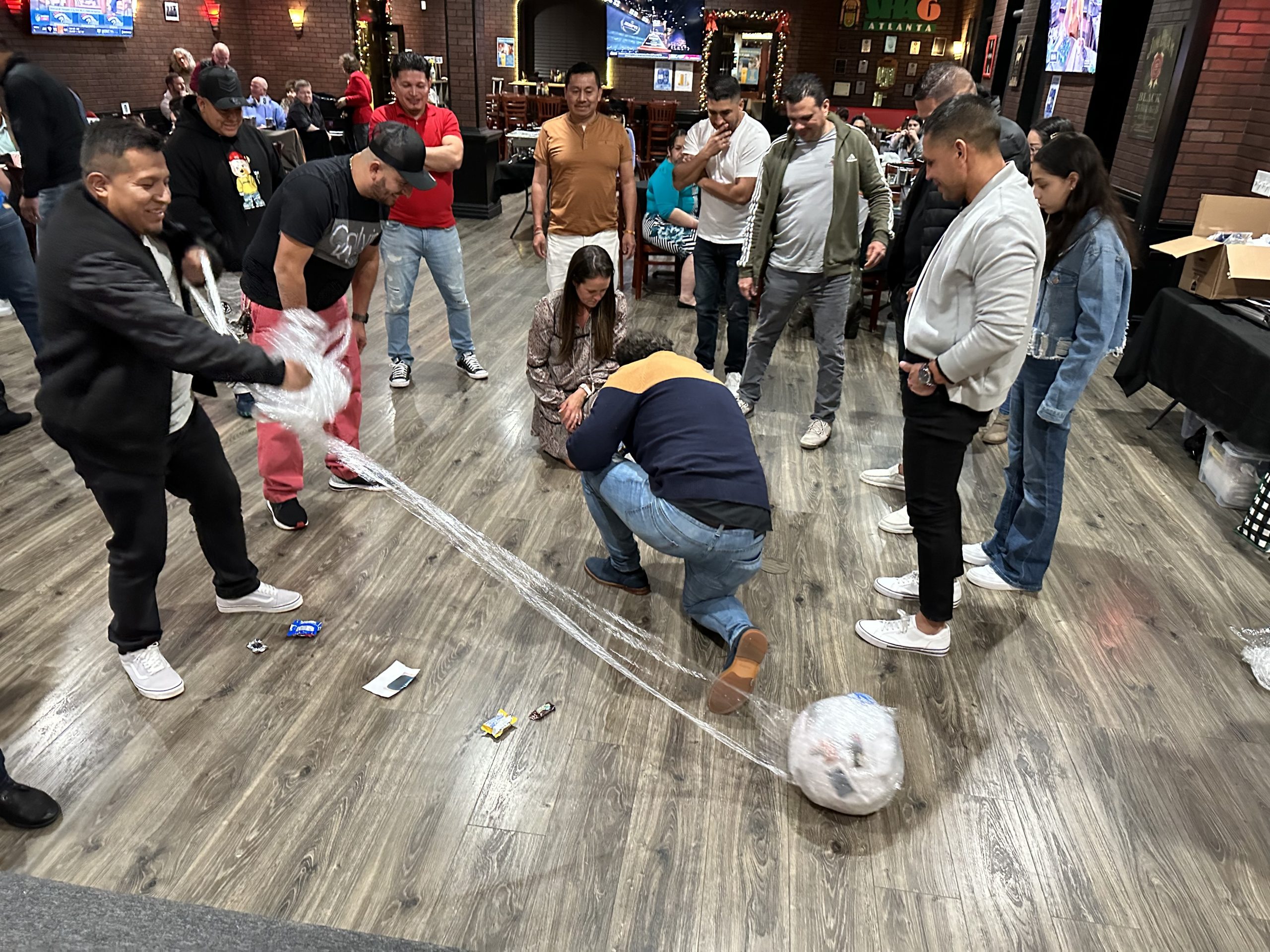visitors playing games at Christmas party