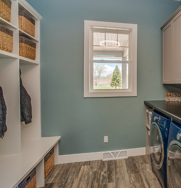 blue mudroom in georgia home