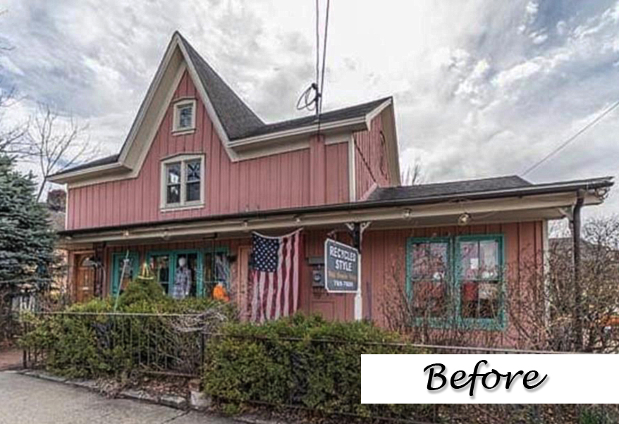 Front angle of rabbit hole antiques before exterior painting project