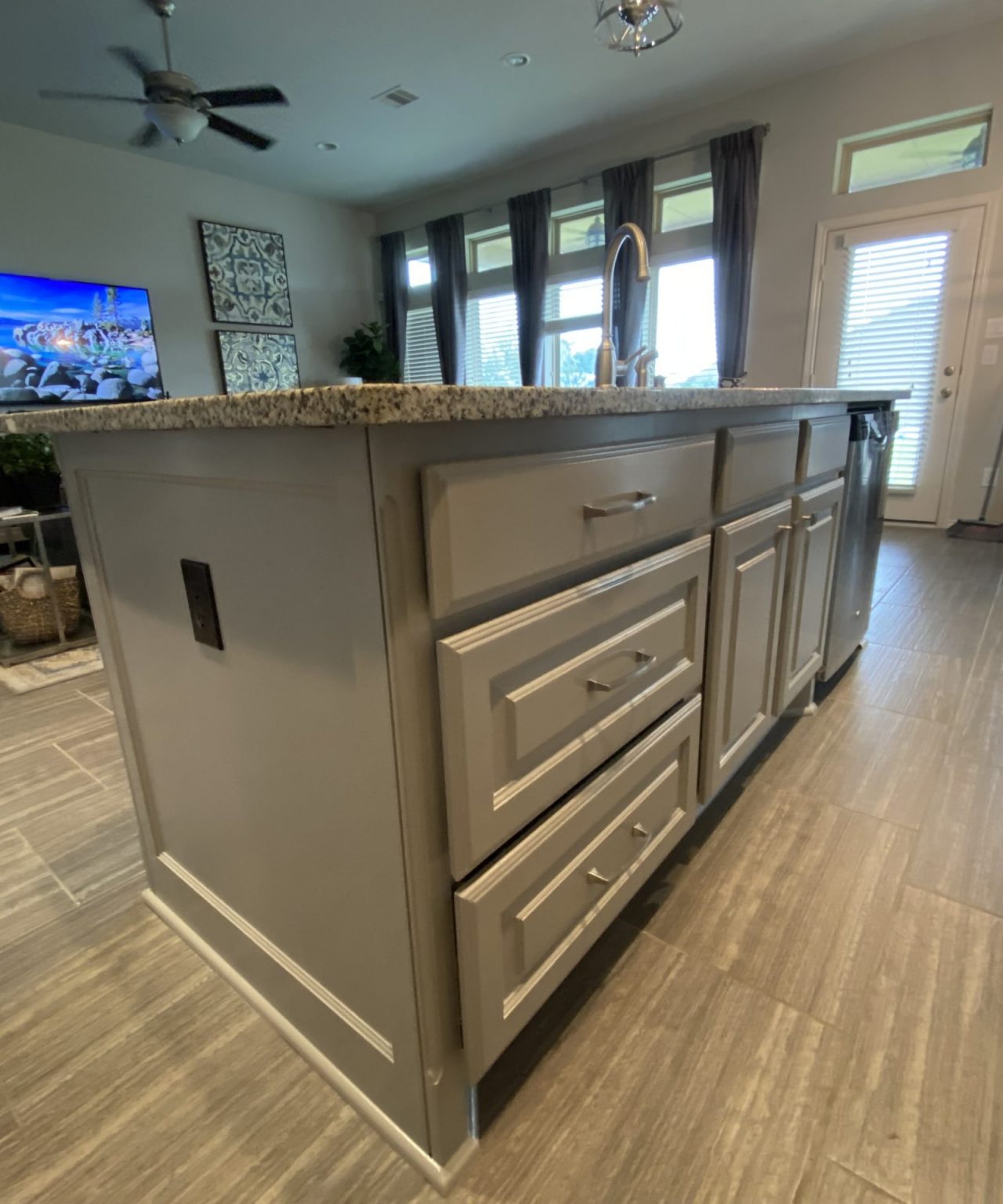island drawers and cabinet painting after