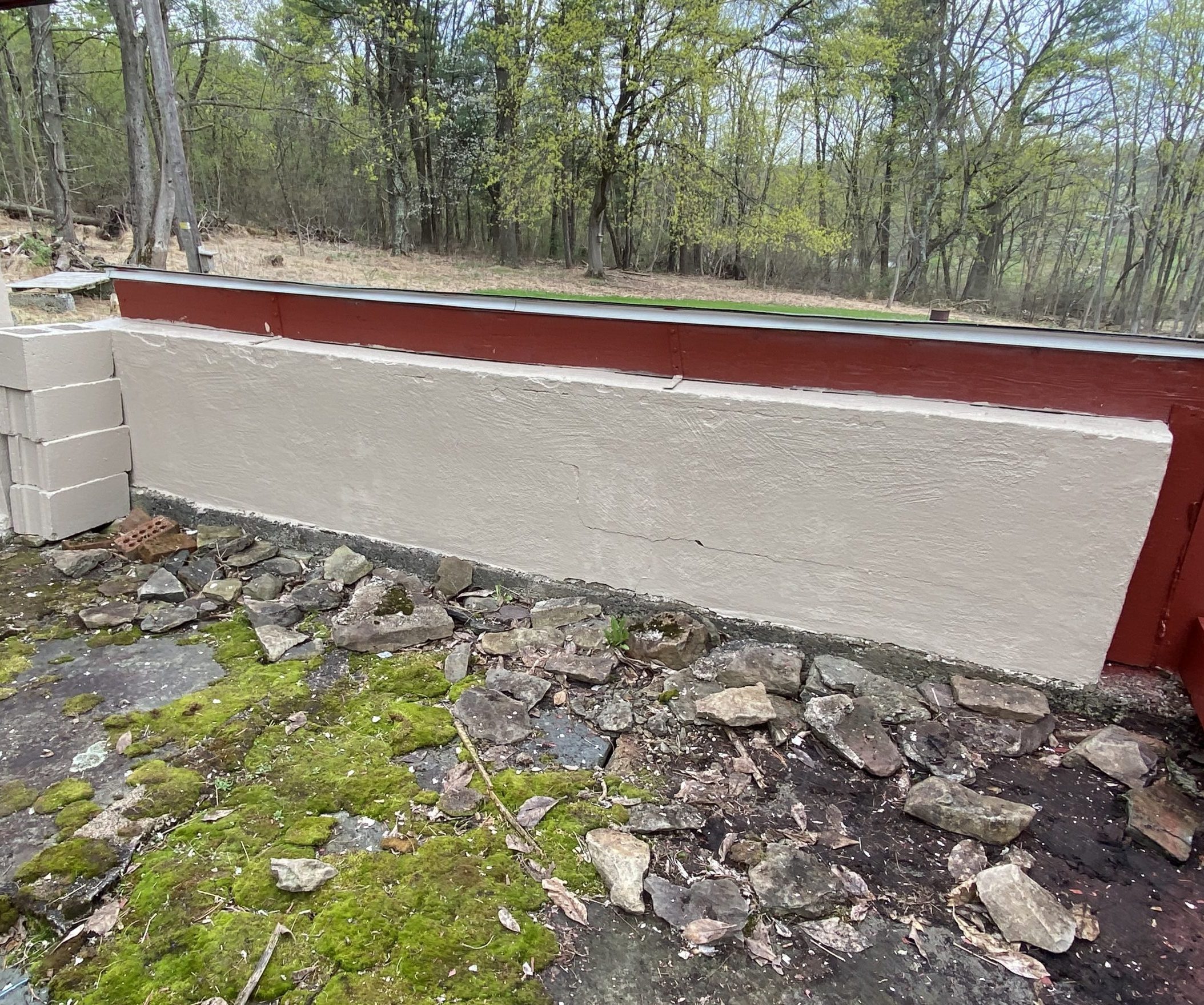 cement wall painted tan and maroon