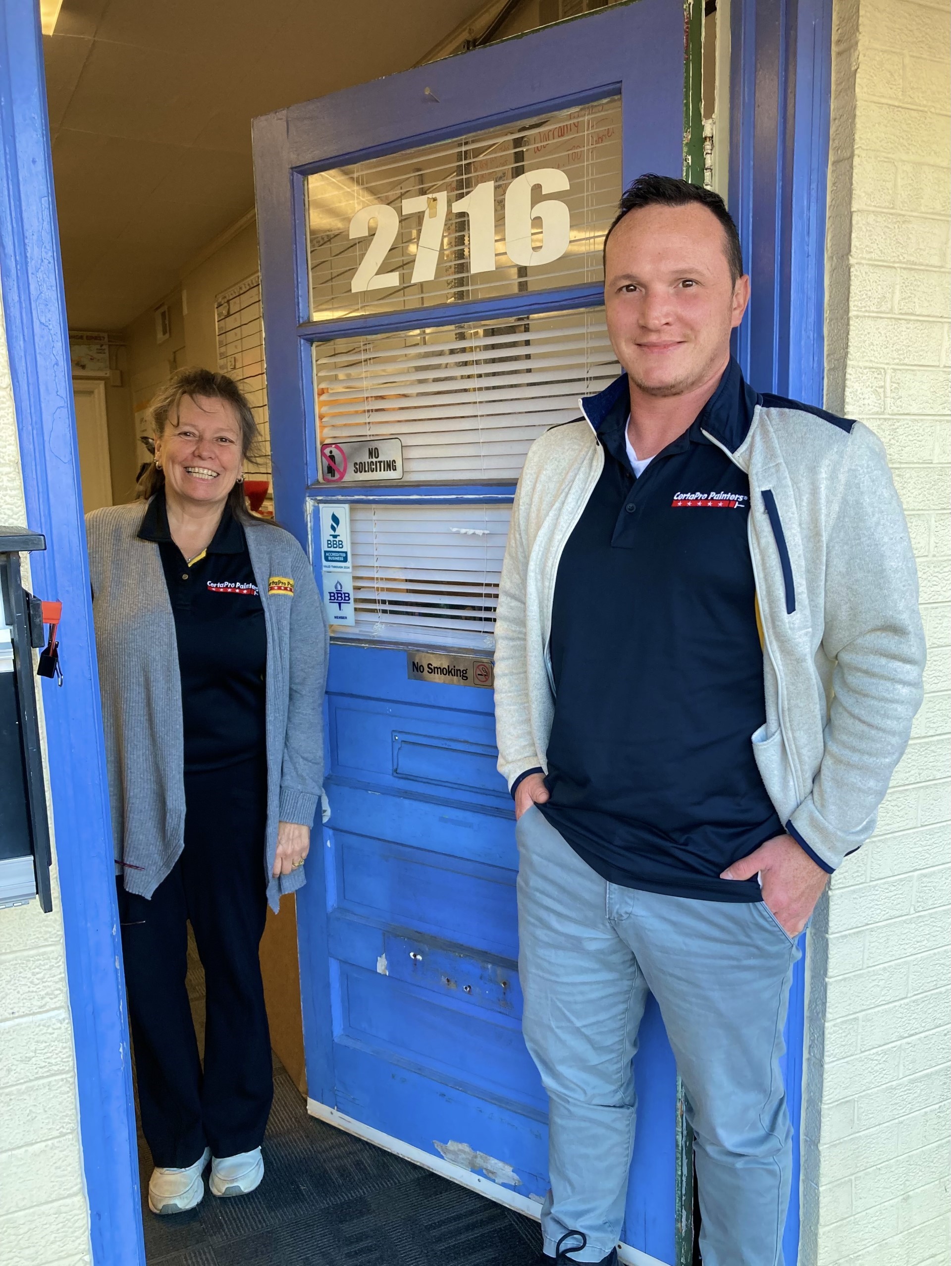 certapro roanoke Owner Lisa Allardi and office manager Josh Lester visted by the Better Business Bureau 