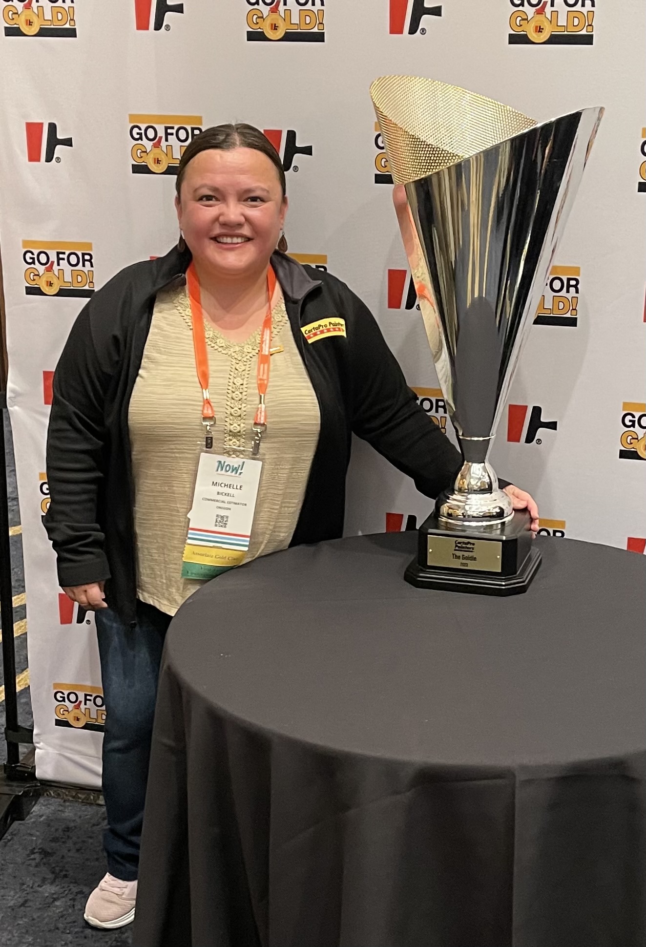 Michelle Bickell with her Goldie Award