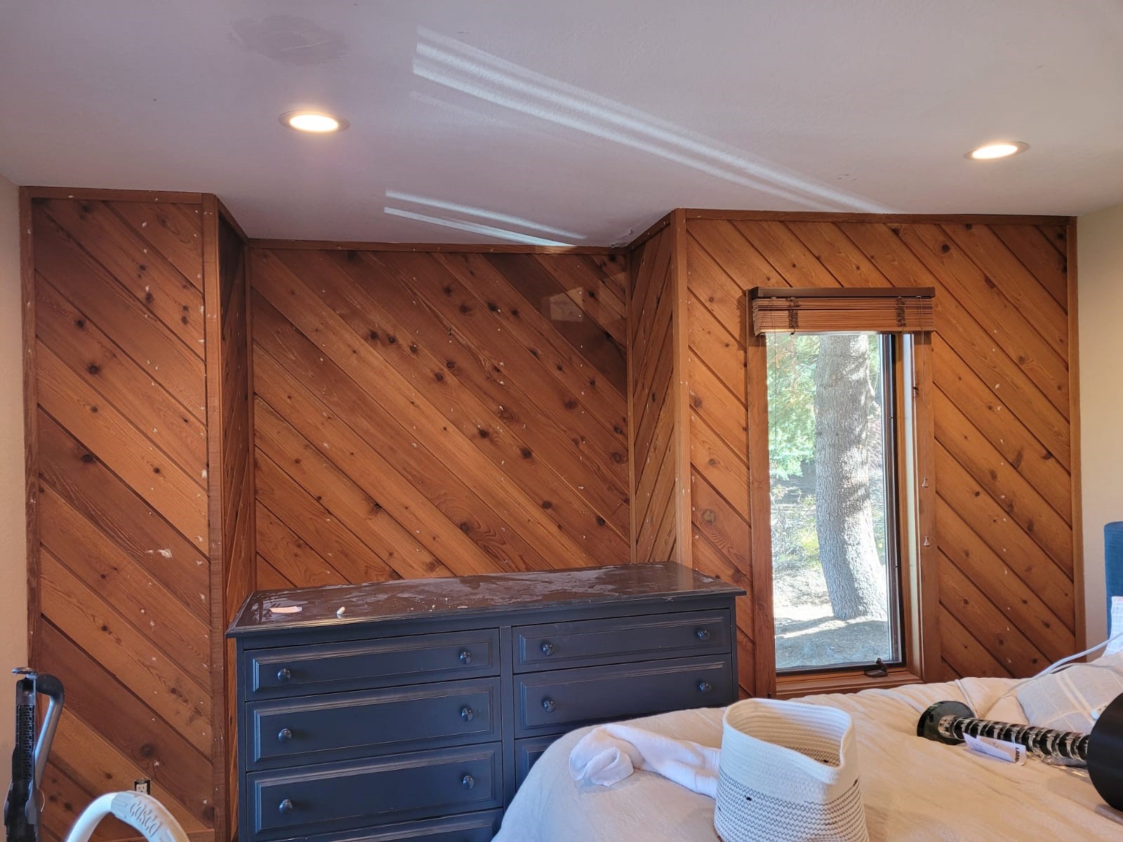 wood panel wall before painting