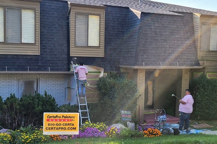 in progress exterior painting