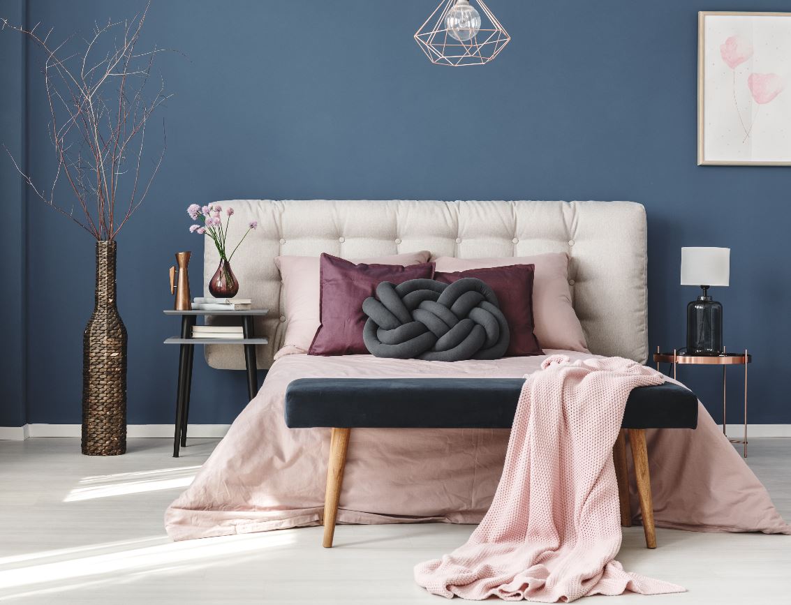 blue painted bedroom