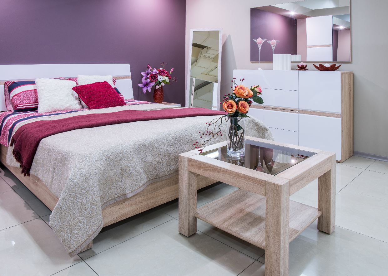 purple bedroom accent wall