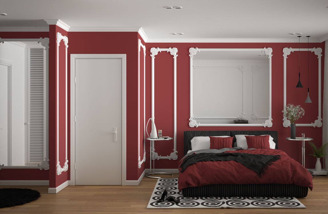 red and white bedroom