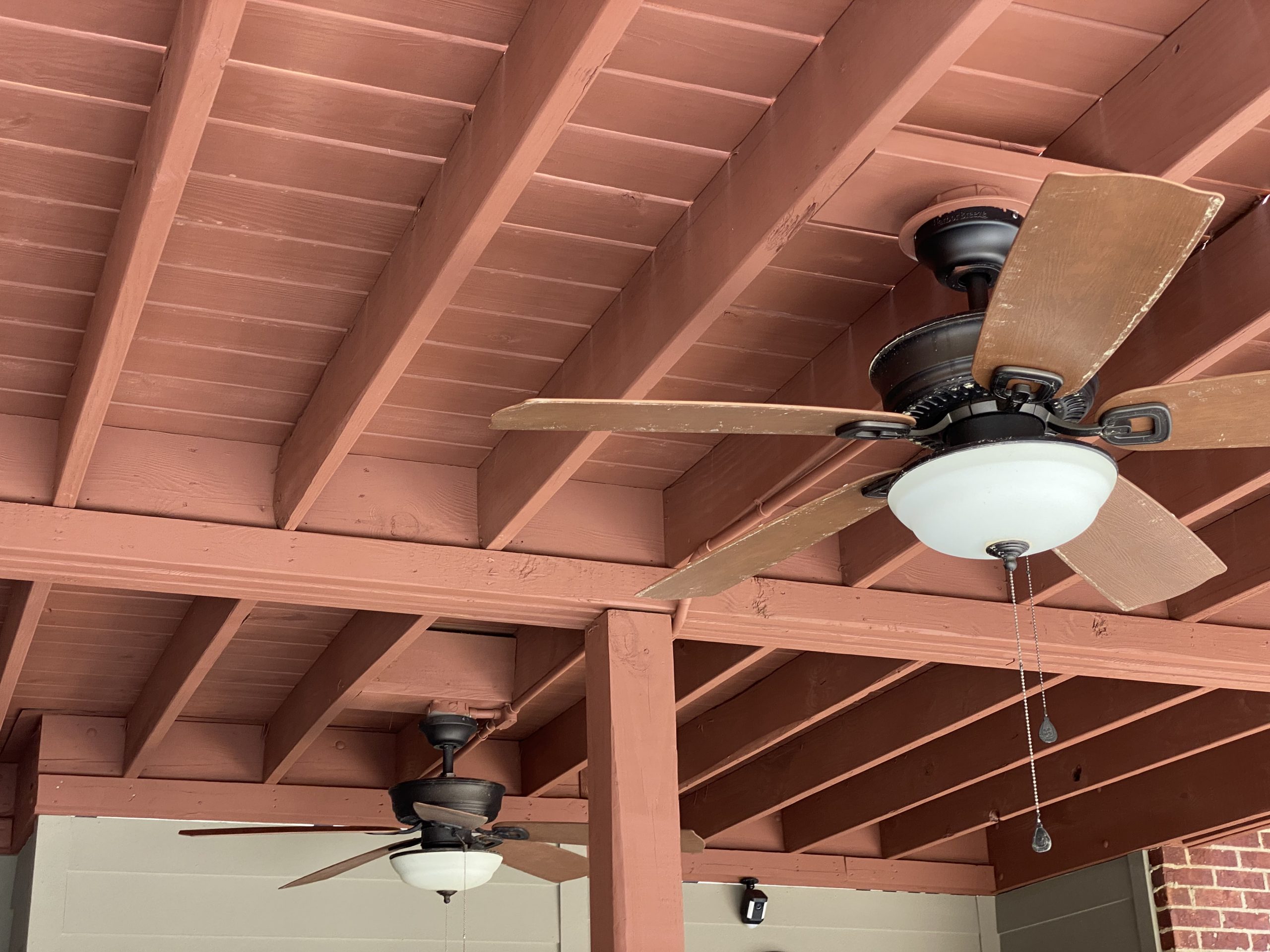 NEW DECK CEILING WITH A RED STAIN