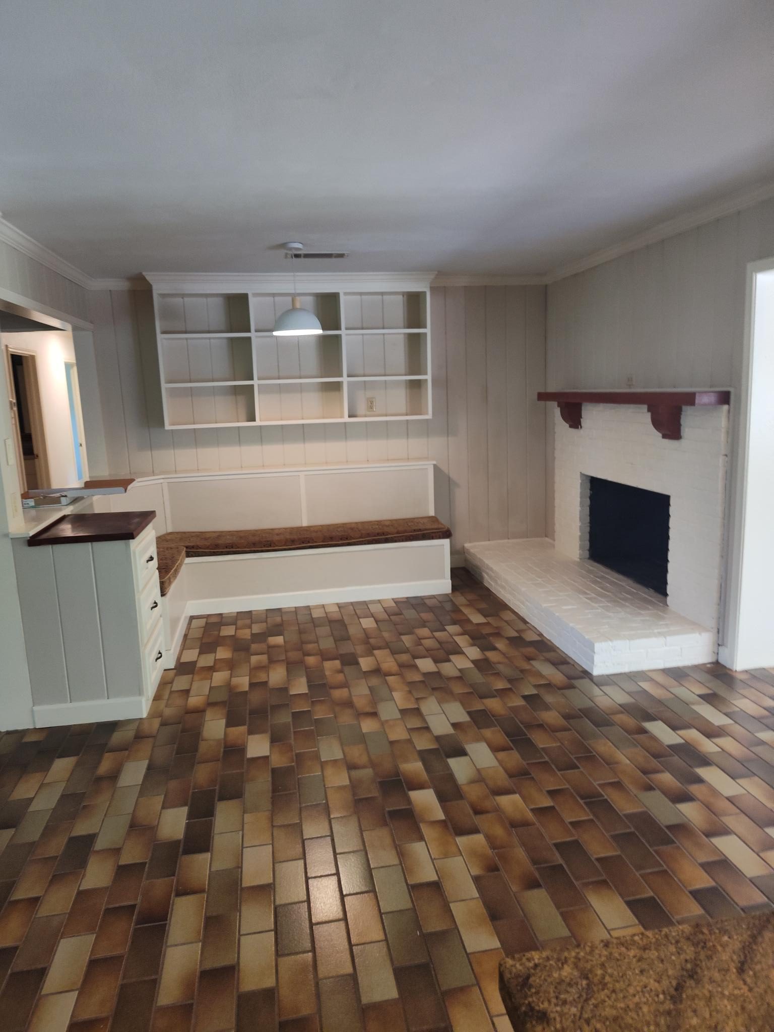 Rockwall Home Interior Full revamp Project before photo of living room with fireplace