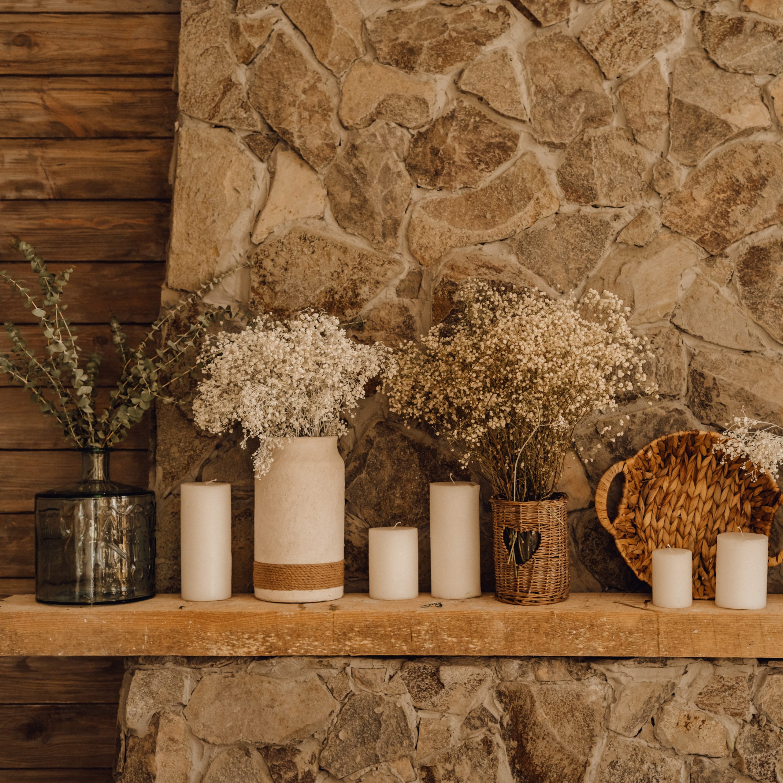 Farmhouse style stone mantel