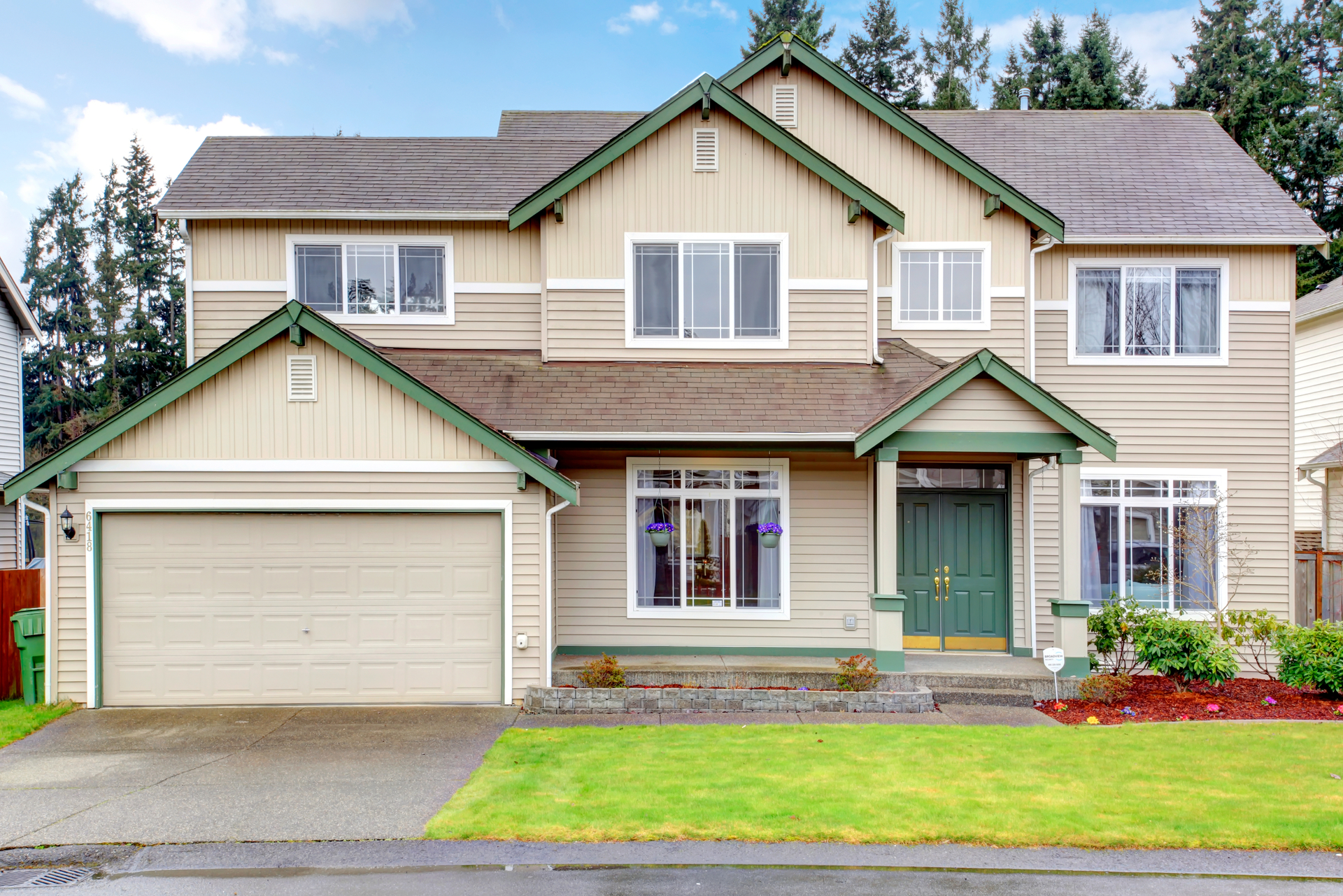 green accents on house