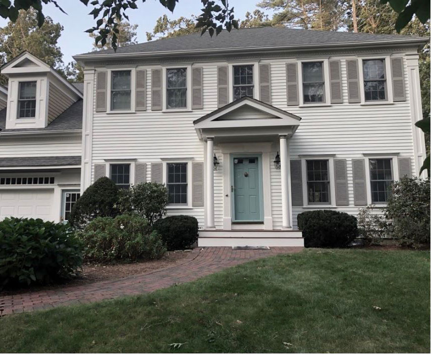 White with beige shutters