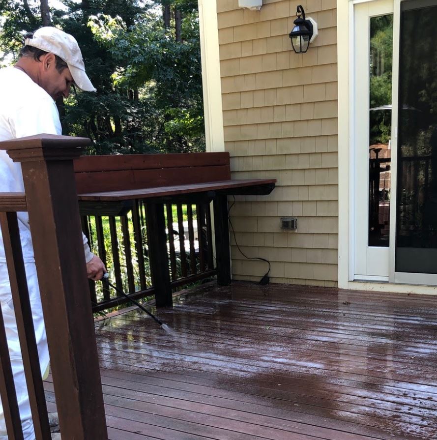 power washing a deck