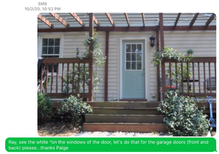 sms with painter asking for new trim color