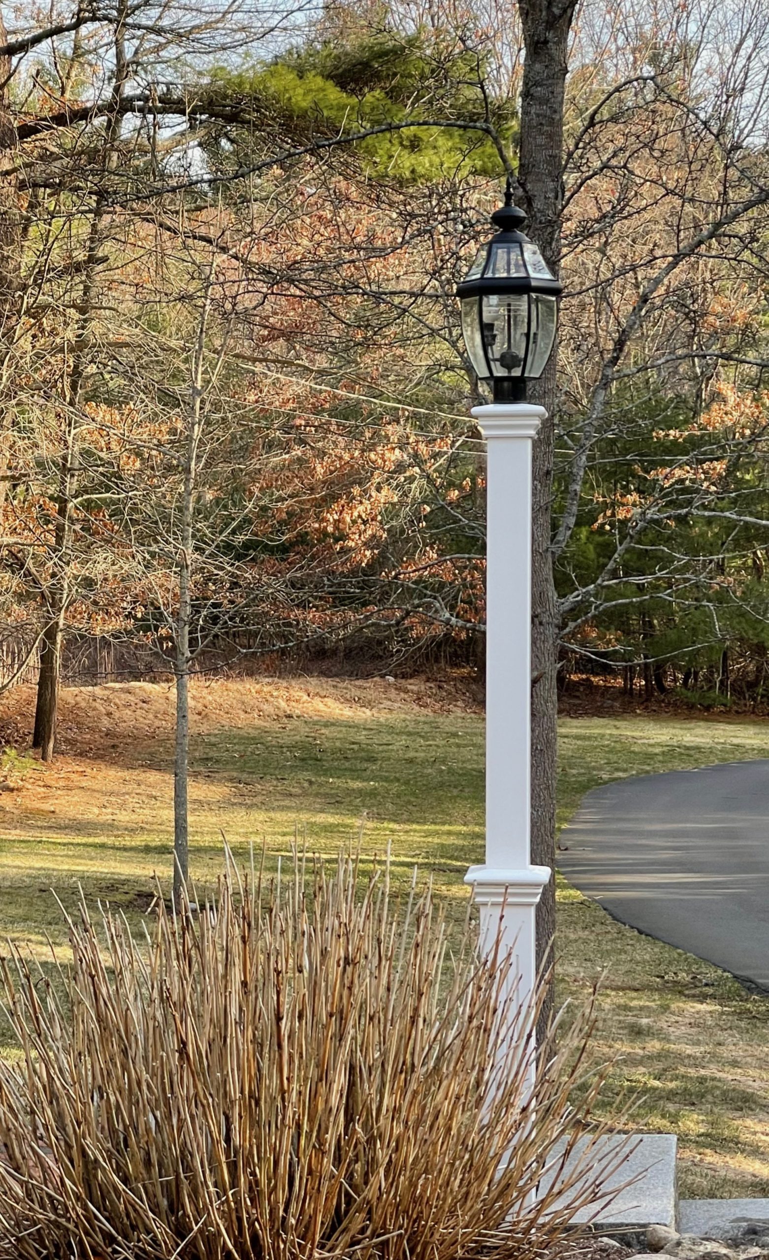White lantern post with black lantern