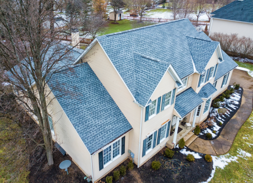 Beige home arial view