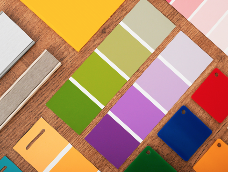 Various small color samples on a paint strip